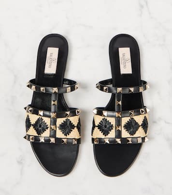 Rockstud raffia-trimmed leather sandals | Valentino Garavani