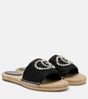 GG embellished raffia espadrille slides | Gucci