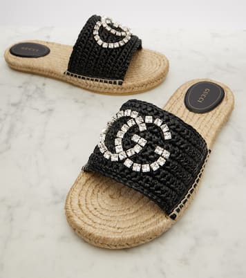 GG embellished raffia espadrille slides | Gucci