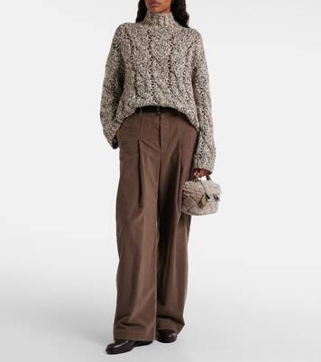 Pleated high-rise cotton wide-leg pants | Brunello Cucinelli