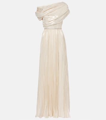 Asymmetric draped silk-blend chiffon maxi dress | Self-Portrait