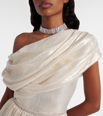 Asymmetric draped silk-blend chiffon maxi dress | Self-Portrait