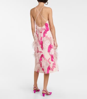 Feather-trimmed embroidered midi dress | Xu Zhi