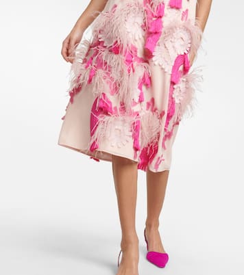 Feather-trimmed embroidered midi dress | Xu Zhi