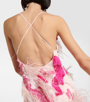Feather-trimmed embroidered midi dress | Xu Zhi