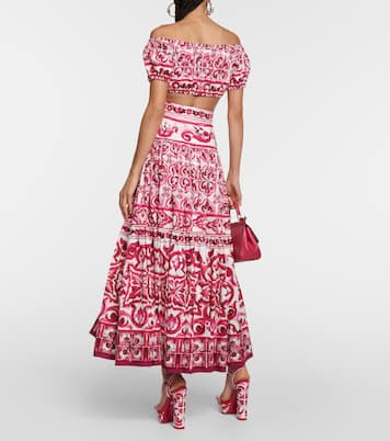 Crop top asimétrico de algodón estampado | Dolce&Gabbana