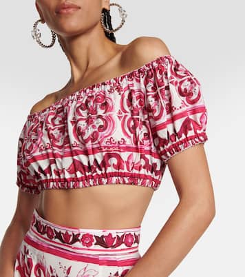 Crop top asimétrico de algodón estampado | Dolce&Gabbana