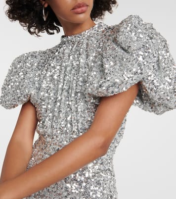 Puff-sleeve sequined midi dress | Rotate