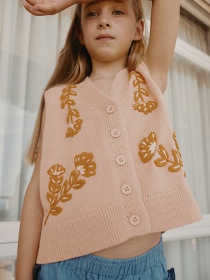 Pull sans manches Flowers en coton | Tinycottons