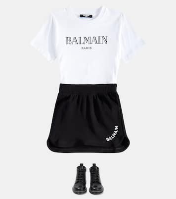 Falda de mezcla de algodón con logo | Balmain Kids