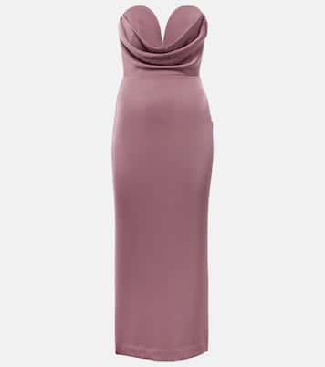 Gathered strapless satin midi dress | Alex Perry