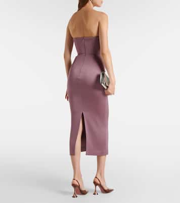 Gathered strapless satin midi dress | Alex Perry