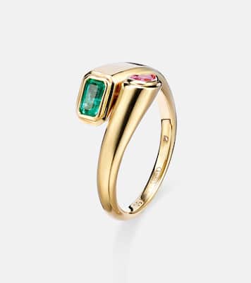 Bague Bypass en or 18 ct, émeraudes et saphirs | Shay Jewelry