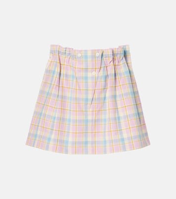 Minifalda de algodón fruncida a cuadros | Prada
