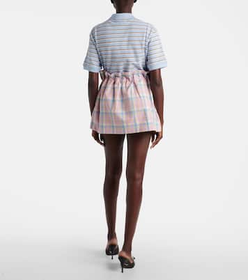 Minifalda de algodón fruncida a cuadros | Prada