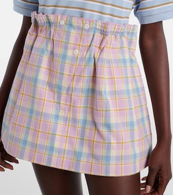 Minifalda de algodón fruncida a cuadros | Prada