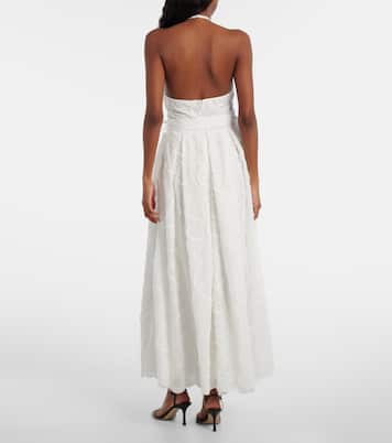 Embroidered belted cotton-blend midi dress | Elie Saab