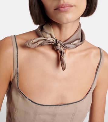 Floral silk twill scarf | Brunello Cucinelli