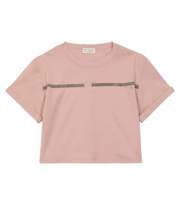 Embellished cotton jersey T-shirt | Brunello Cucinelli Kids