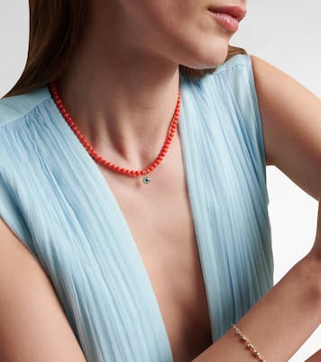 Collier Evil Eye en or 14 ct, perles de corail et diamants | Sydney Evan