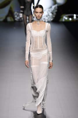 x Kim - Abito lungo in georgette di misto seta | Dolce&Gabbana