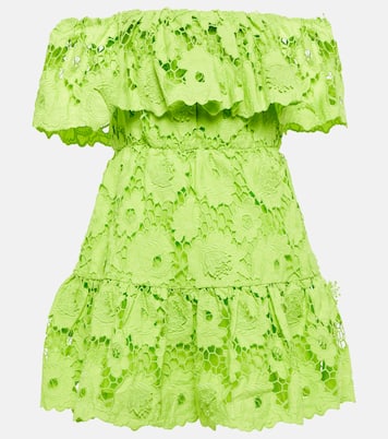 Off-shoulder cotton lace minidress | Self-Portrait