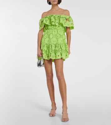 Off-shoulder cotton lace minidress | Self-Portrait