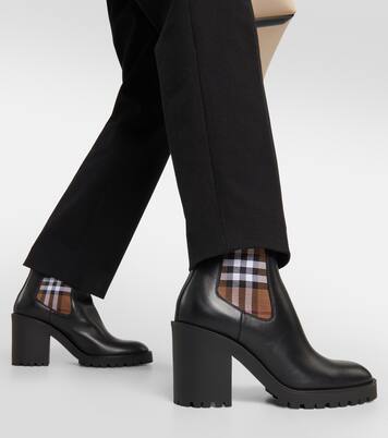 Burberry Check leather ankle boots in black Burberry Mytheresa