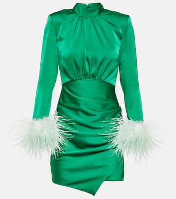 Feather-trimmed cutout satin minidress | Self-Portrait