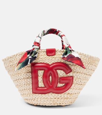 Borsa Kendra Small in paglia con pelle | Dolce&Gabbana