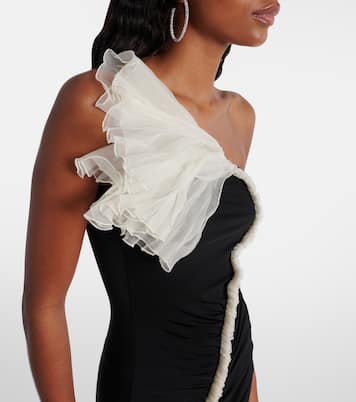 Floral-appliqué asymmetric minidress | Nensi Dojaka