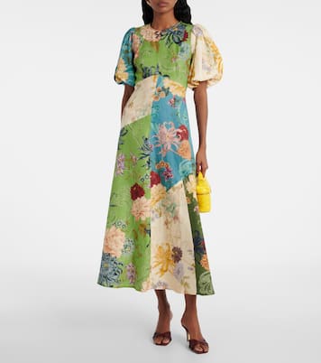 Avery floral linen midi dres | Alémais