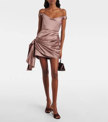 Off-shoulder cotton and silk satin minidress | Alex Perry