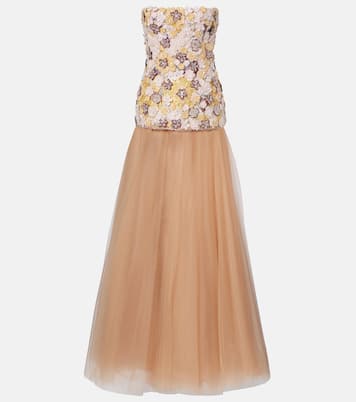 Theia floral-appliqué sequined tulle gown | Costarellos