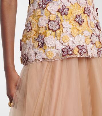 Theia floral-appliqué sequined tulle gown | Costarellos