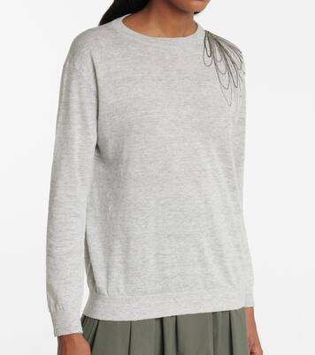 Jersey de lino y algodón adornado | Brunello Cucinelli