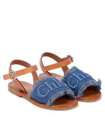 Leather-trimmed denim sandals | Chloé Kids