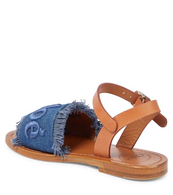 Leather-trimmed denim sandals | Chloé Kids
