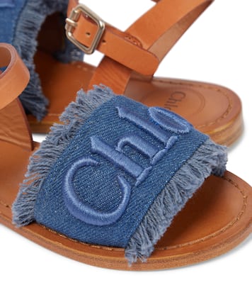 Leather-trimmed denim sandals | Chloé Kids
