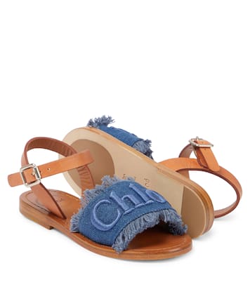 Leather-trimmed denim sandals | Chloé Kids