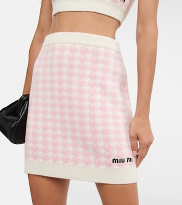 Mini-jupe en cachemire à carreaux | Miu Miu