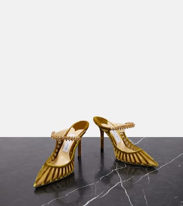 Bing 100 embellished velvet and mesh mules | Jimmy Choo