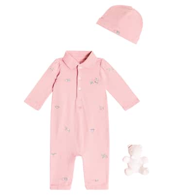 Baby cotton onesie, hat, and teddy bear set | Polo Ralph Lauren Kids