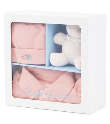 Baby cotton onesie, hat, and teddy bear set | Polo Ralph Lauren Kids