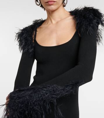 Vestido largo de jersey con plumas | The Attico