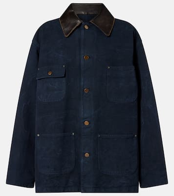 Oversize-Jacke aus Baumwolle mit Leder | Prada