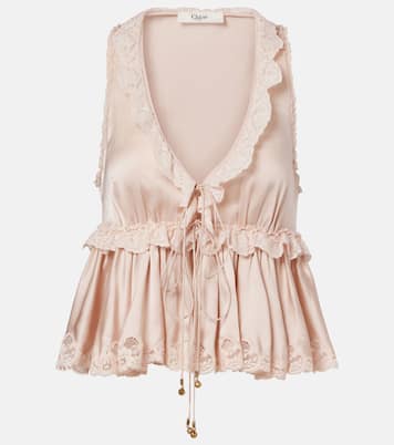 Lace-trimmed silk satin top | Chloé