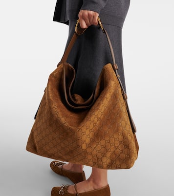 Maxi Horsebit 라지 스웨이드 토트 백 | Gucci
