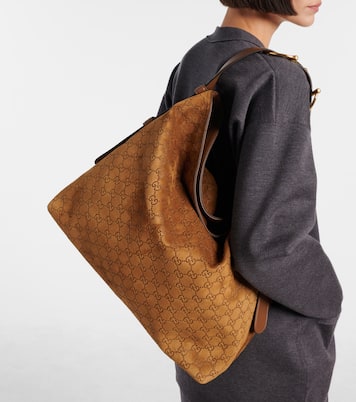 Maxi Horsebit 라지 스웨이드 토트 백 | Gucci
