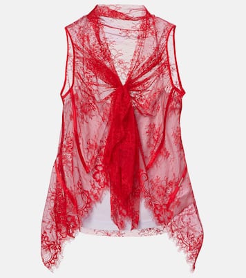 Tie-neck silk-trimmed lace top | Jacques Wei